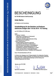 Teilnahmebescheinigung über Schaltbefähigung für das Betreiben und Bedienen elektrischer Anlagen, Helder Martins
